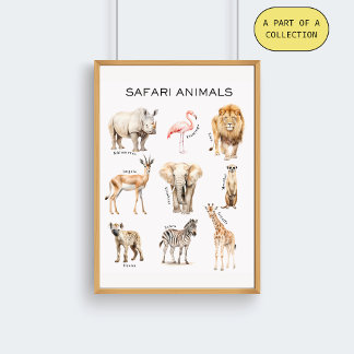 Póster Cartaz Educativo de Animais da Savana