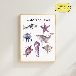 Póster Cartaz Educativo de Animais Marinhos