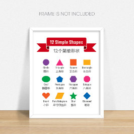 Poster Cartaz Educativo de Formas para Pré-Escola Bilíngu