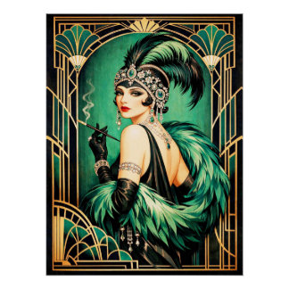 Póster Cartaz Elegante Art Déco Flapper.