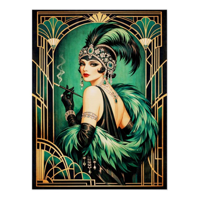 Póster Cartaz Elegante Art Déco Flapper. (Frente)