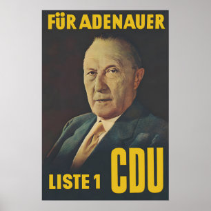 Poster Cartaz Eleitoral da CDU 1955 Para Adenauer Konrad