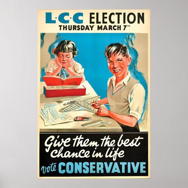 Poster Cartaz Eleitoral do Partido Conservador Britânico  (Frente)