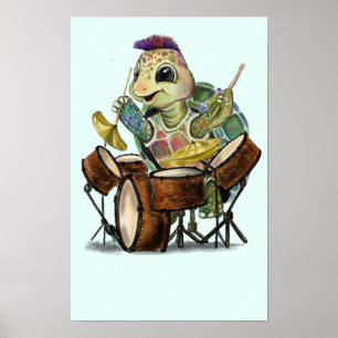 Poster Cartaz Engraçado com Bateria de Tartaruga - Pintur