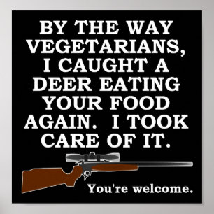 Poster Cartaz engraçado de caça para veganos preto