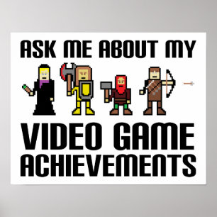 Póster Cartaz Engraçado de Conquistas de Video Game