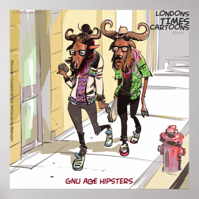 Poster Cartaz engraçado do Gnu Age Hipsters de Rick Londo (Frente)