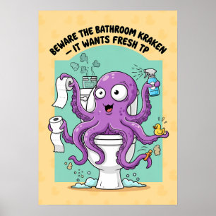 Poster Cartaz Engraçado do Kraken para Banheiro
