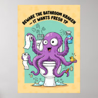 Cartaz Engraçado do Kraken para Banheiro
