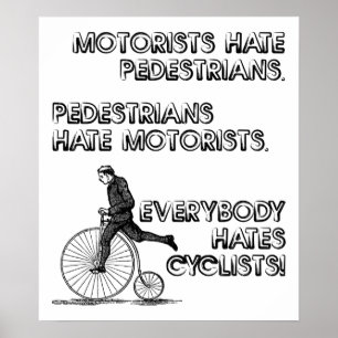 Póster Cartaz Engraçado Odeio Ciclistas