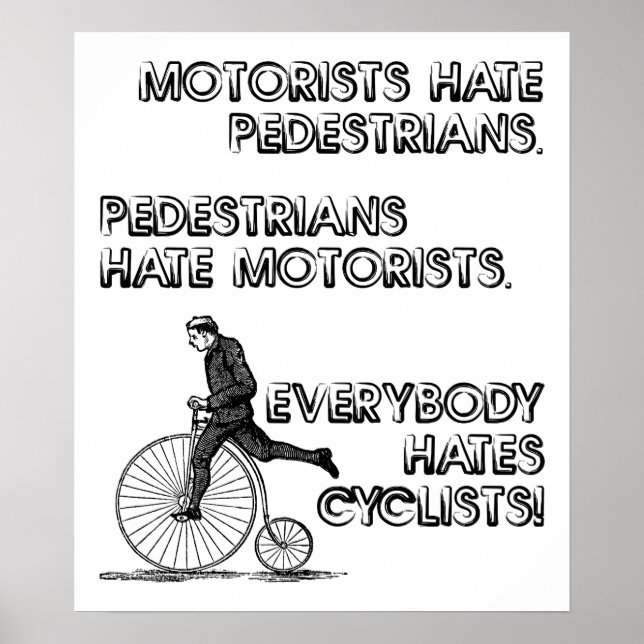 Póster Cartaz Engraçado Odeio Ciclistas (Frente)
