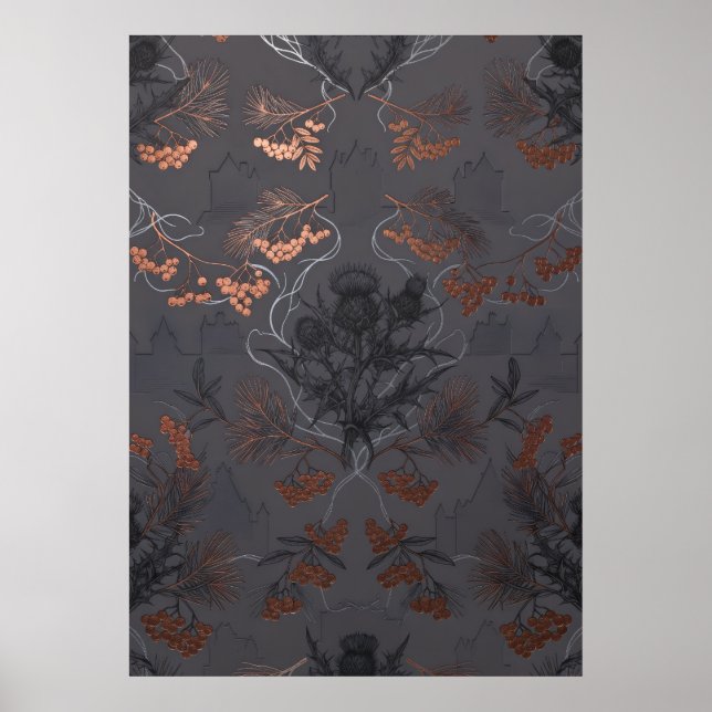 Poster Cartaz Escocês Charcoal Thistle Rowan (Frente)