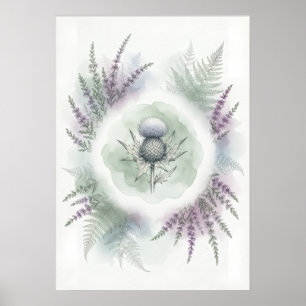 Poster Cartaz Escocês de Samambaia e Cardo Pastel