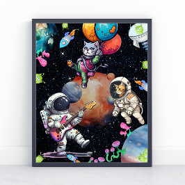 Poster Cartaz Espacial de Astronauta Passional e Gato Fof