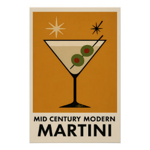 Póster Cartaz Estilo Meados do Século Moderno Martini
