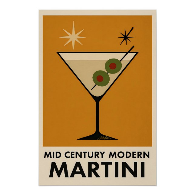 Póster Cartaz Estilo Meados do Século Moderno Martini (Frente)