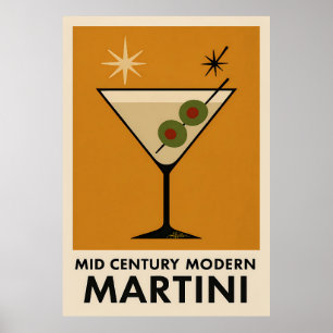Poster Cartaz Estilo Meados do Século Moderno Martini