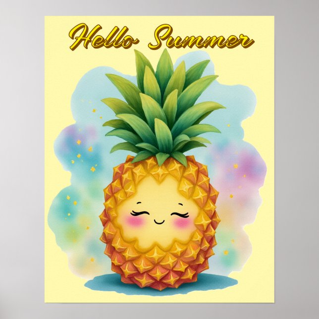 Poster Cartaz Feliz Abacaxi Olá Verão (Frente)