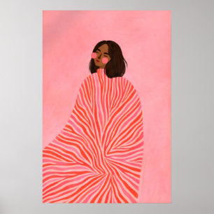 Poster Cartaz Feminino Moderno Listrado Rosa