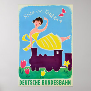Poster Cartaz Ferrovias Alemãs -Entrando na primavera