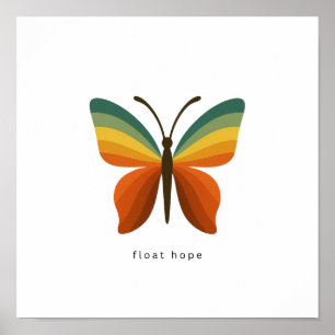 Poster Cartaz Float Hope Retro Rainbow Butterfly 12x12