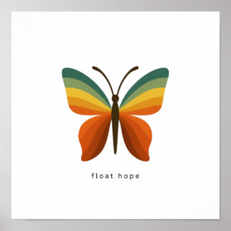 Poster Cartaz Float Hope Retro Rainbow Butterfly 12x12