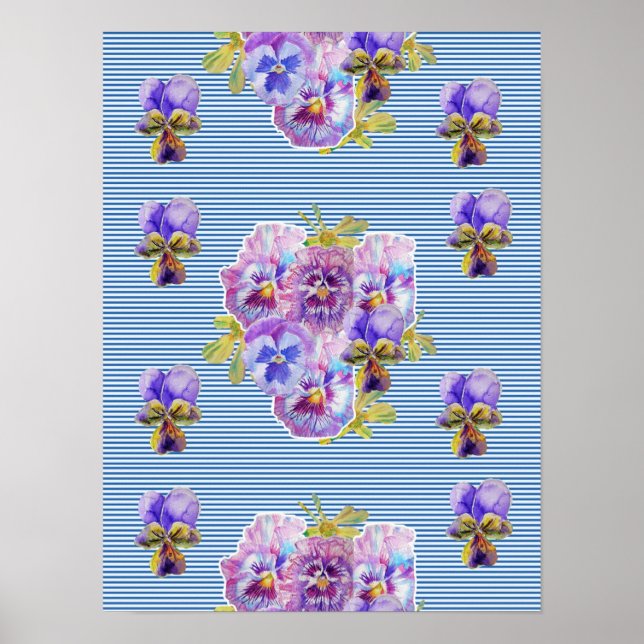 Poster Cartaz Flor de Pansy Azul Shabby Chic (Frente)