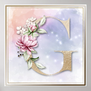 Poster Cartaz Floral Burgundy com Monograma G