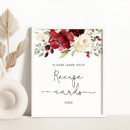 Poster Cartaz floral burgundy deixe seu cartão de receita