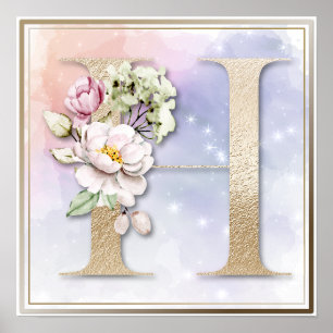 Poster Cartaz Floral Burgundy Monograma H