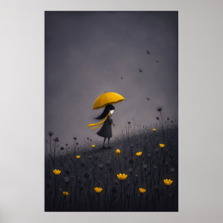 Poster Cartaz Floral Caprichoso Escuro Guarda-Chuva Amare