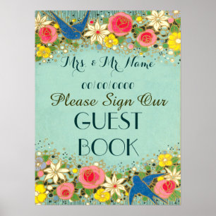 Póster cartaz floral colorido, cartaz do livro de visitas