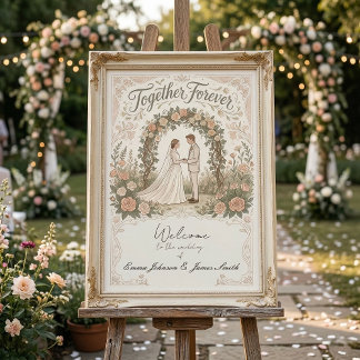 Poster Cartaz Floral de Casamento Creme