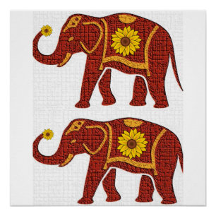 Póster Cartaz Floral de Elefante