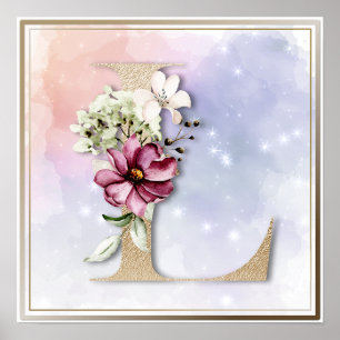 Poster Cartaz Floral de Monograma L Burgundy
