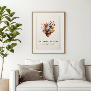 Poster Cartaz Floral de Outono com Bolota Rústica em Marf