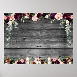 Poster Cartaz Floral em Madeira Rústica de Celeiro em XL 