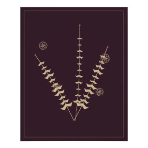 Póster Cartaz Floral Vintage Estudo Botânico Oxblood