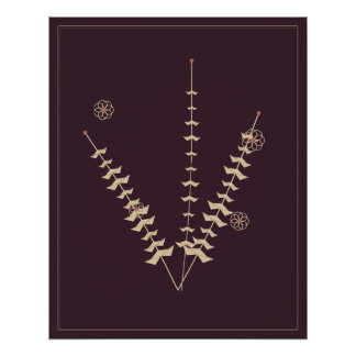 Póster Cartaz Floral Vintage Estudo Botânico Oxblood