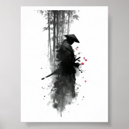 Poster Cartaz Floresta de Bambu Samurai Tinta Japonesa