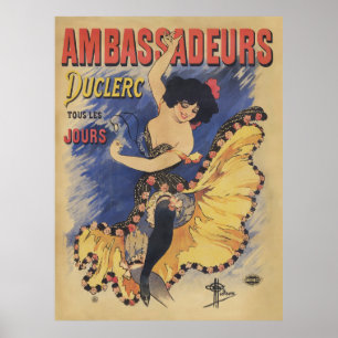 Poster Cartaz Francês Antigo Dançarino Art Nouveau