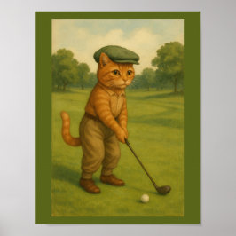 Poster Cartaz Gato Elegante Jogando Golfe Personalizado 