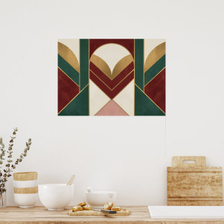 Poster Cartaz Geométrico Art Déco Verde e Dourado