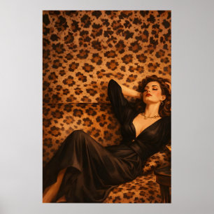 Poster Cartaz Glamouroso Leopard Lounge, Mulher Elegante 