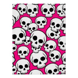 Póster Cartaz Glossy com Padrão de Caveira Rosa