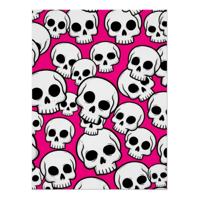 Póster Cartaz Glossy com Padrão de Caveira Rosa (Frente)