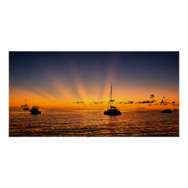 Póster Cartaz Glossy de Iate ao Pôr do Sol no Caribe