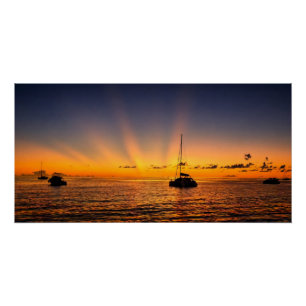 Póster Cartaz Glossy de Iate ao Pôr do Sol no Caribe