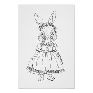 Póster Cartaz Glossy de Ilustração de Coelho Desenhado à