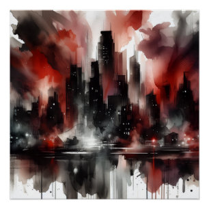 Póster Cartaz Glossy de Paisagem Urbana Abstrata